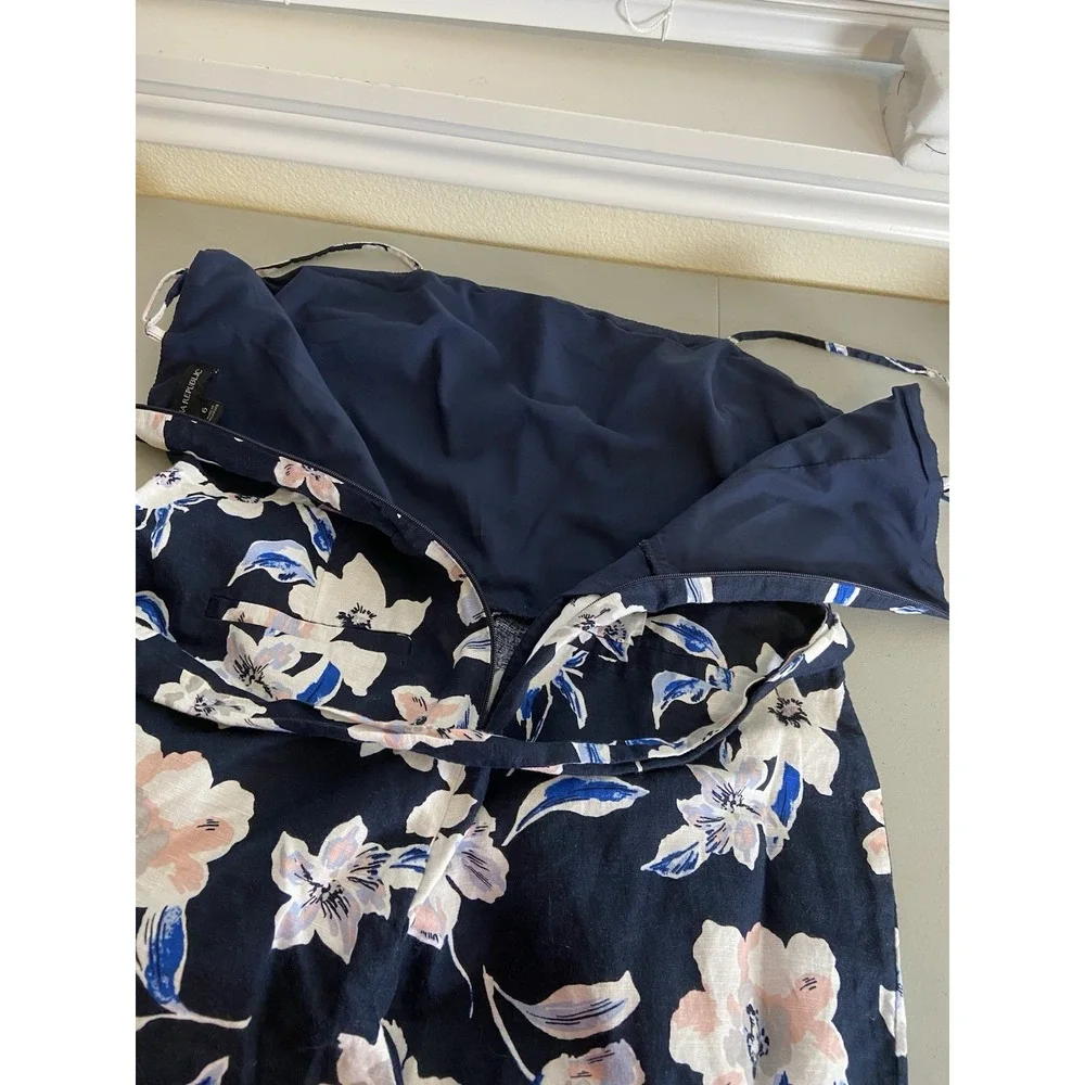 Banana Republic Jumpsuit 6 Linen Blend Floral Wide Leg Tie Waist Strappy